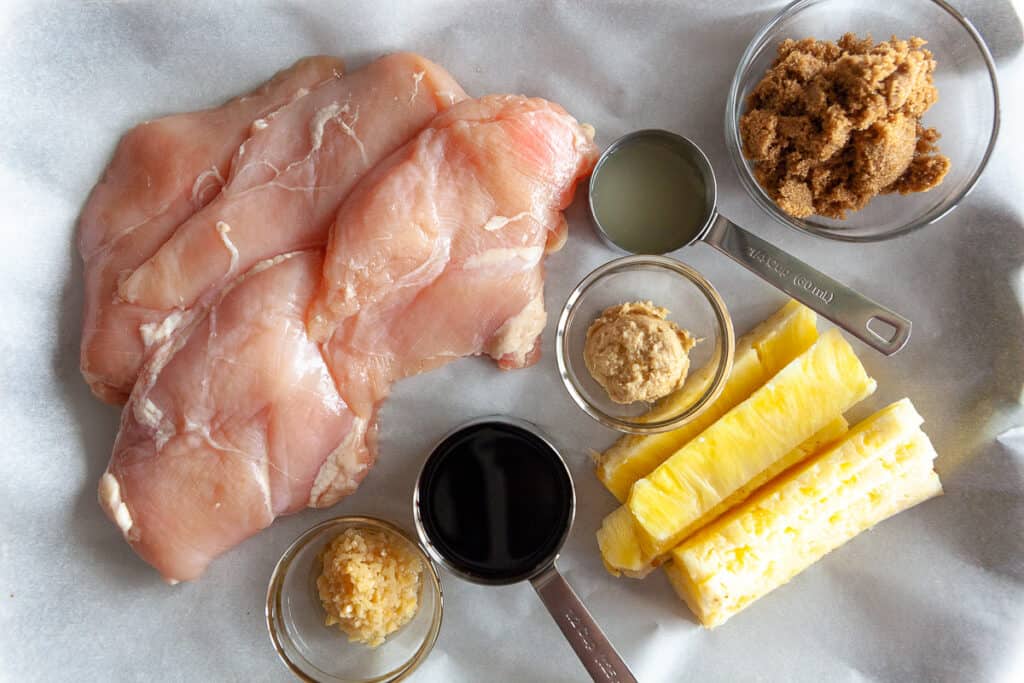Ingredients for grilled chicken laid out