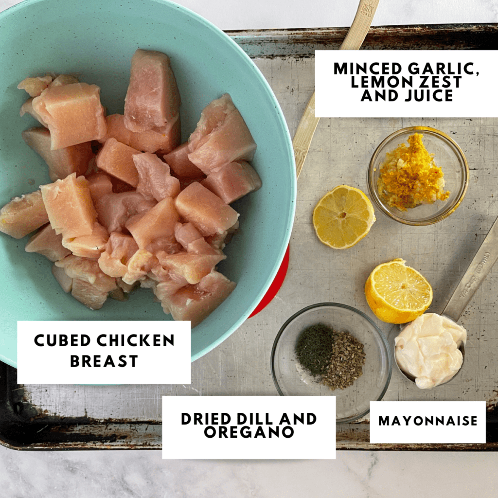 Ingredients for chicken souvlaki laid out