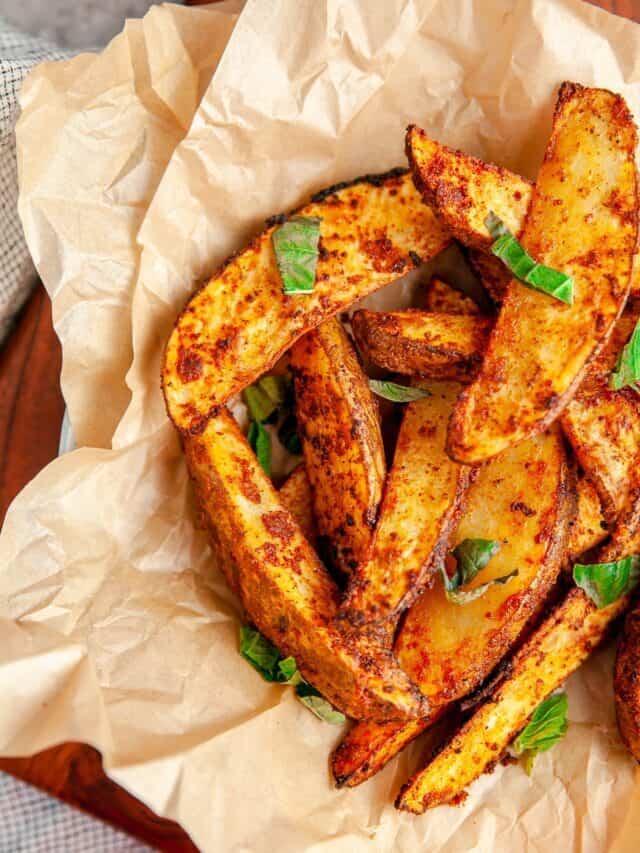 Air Fried Potato Wedges {Spicy & Extra Crispy!}