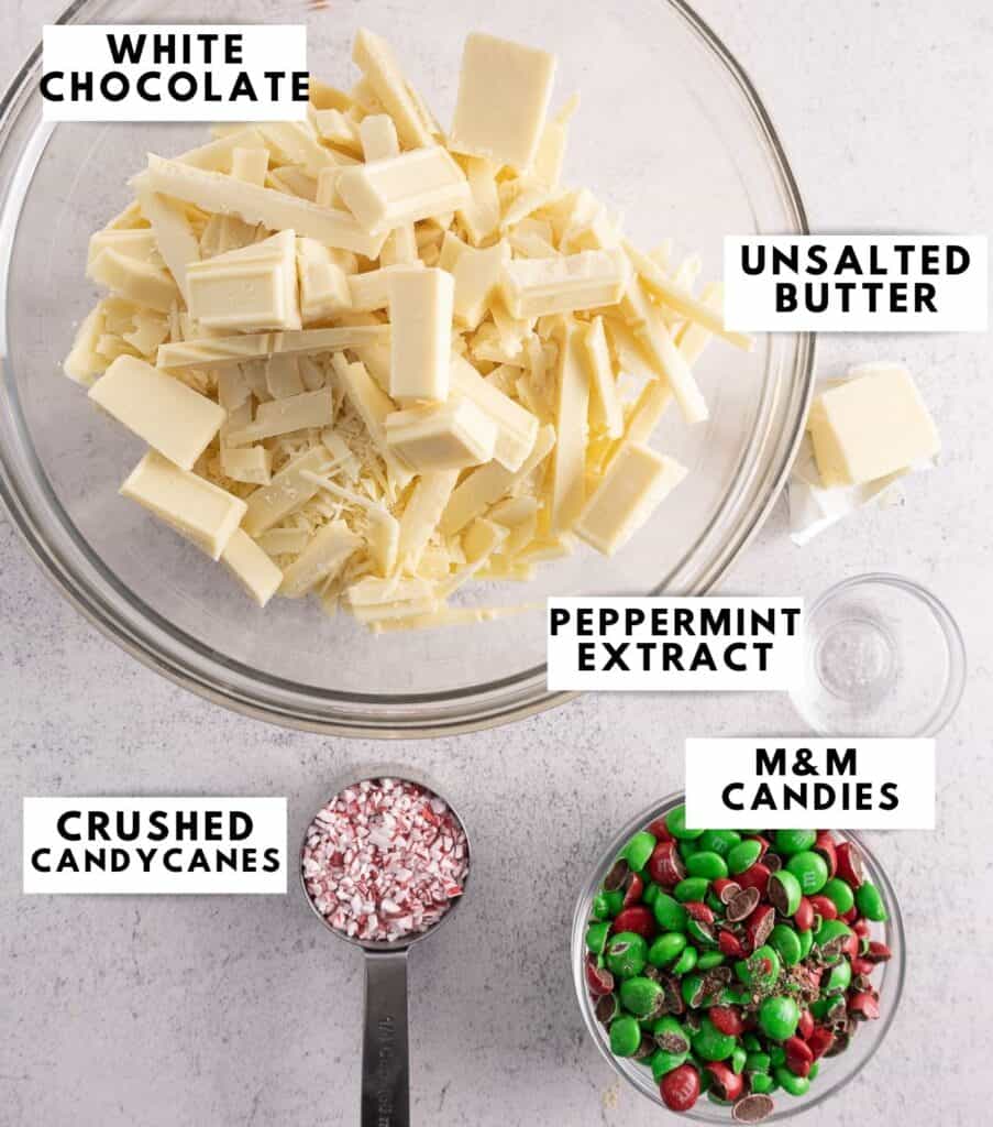Ingredients for white chocolate crack labelled