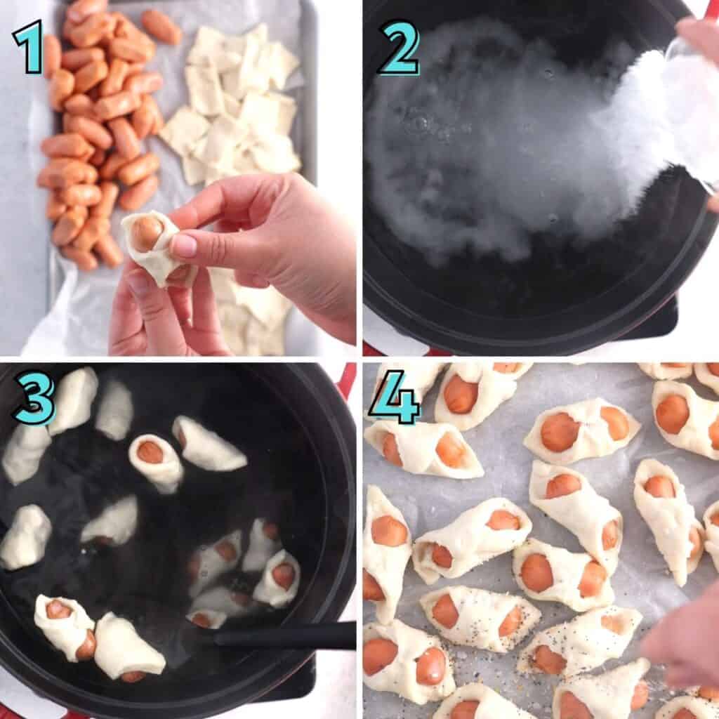 Step by step instructions to prepare mini pretzel dogs