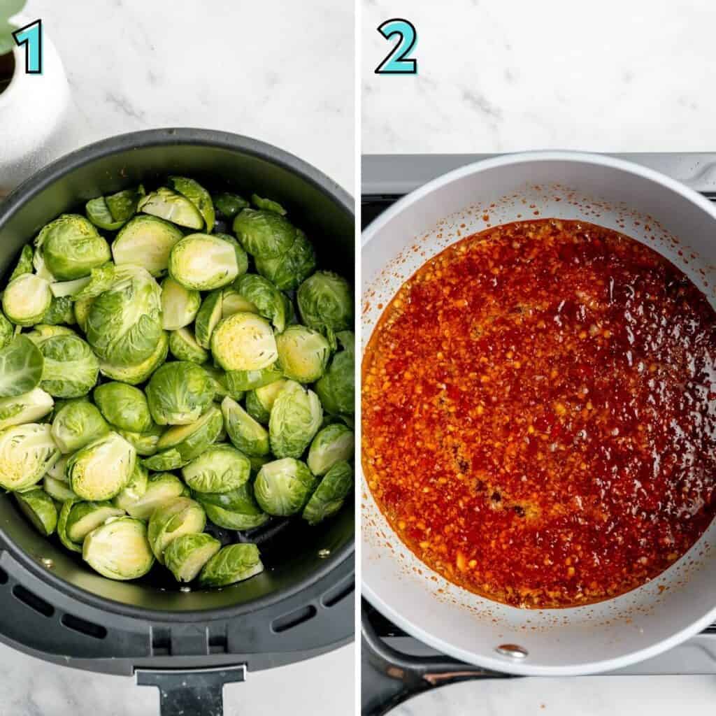 Step by step instructions to prepare sweet and spicy brussel sprouts.