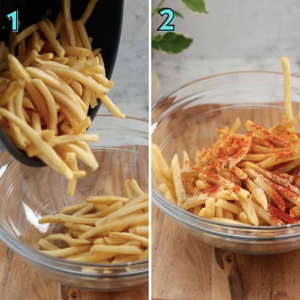 step by step instructions to make masala fries.