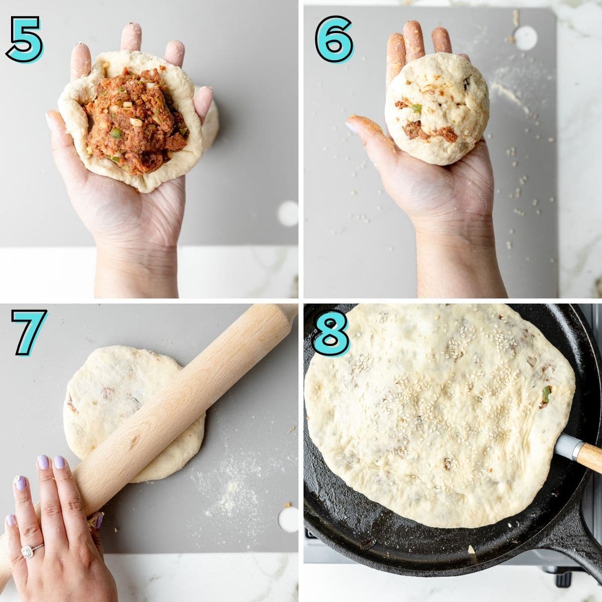 Step by step instructions to prepare stuffed naan.