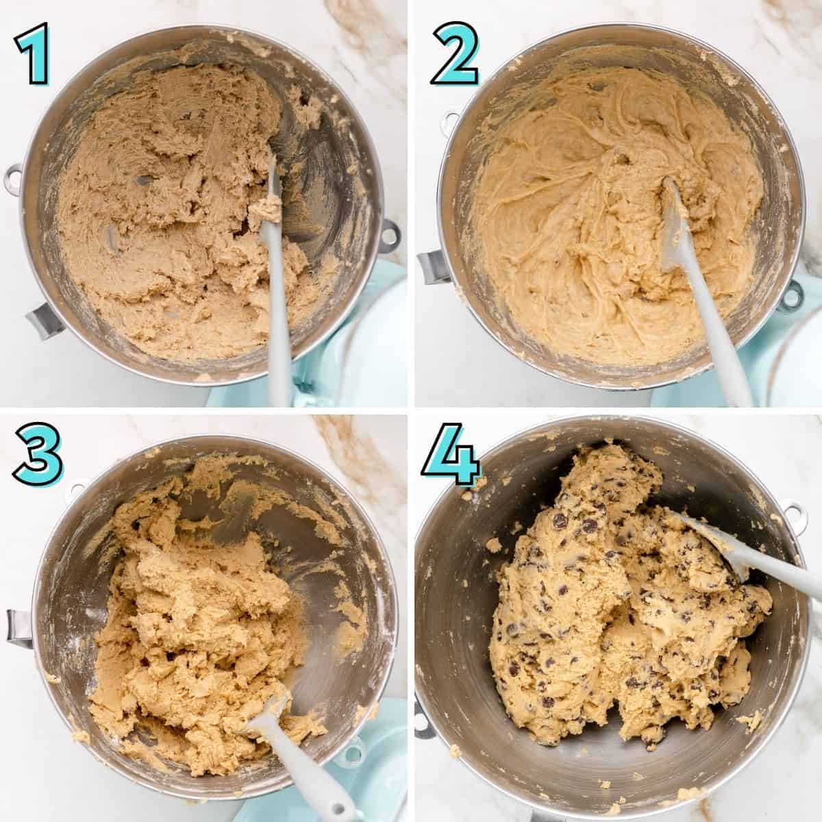 Step by step instructions to prepare chocolate chip skillet cookie, in a collage.