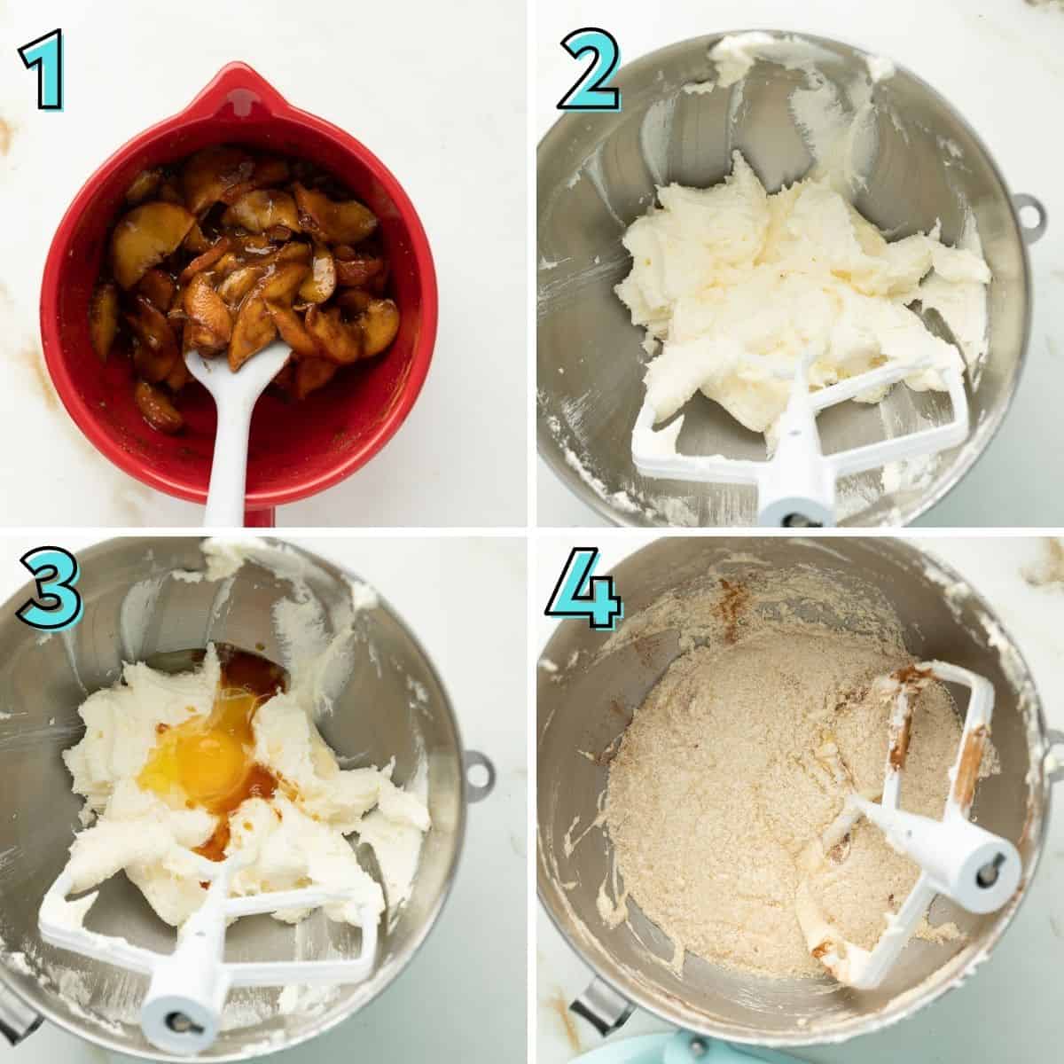 First part of step-by-step instructions to make peach pound cake.