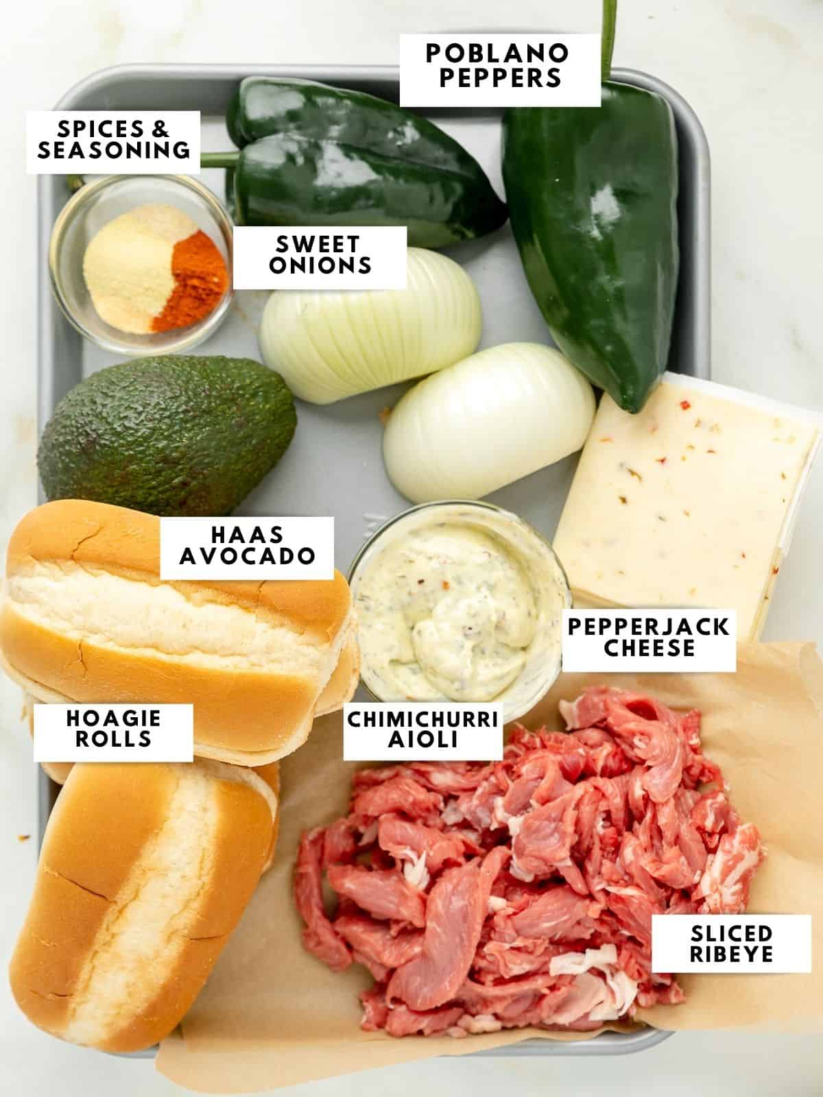 Ingredients for the California Cheesesteak Sandwich 