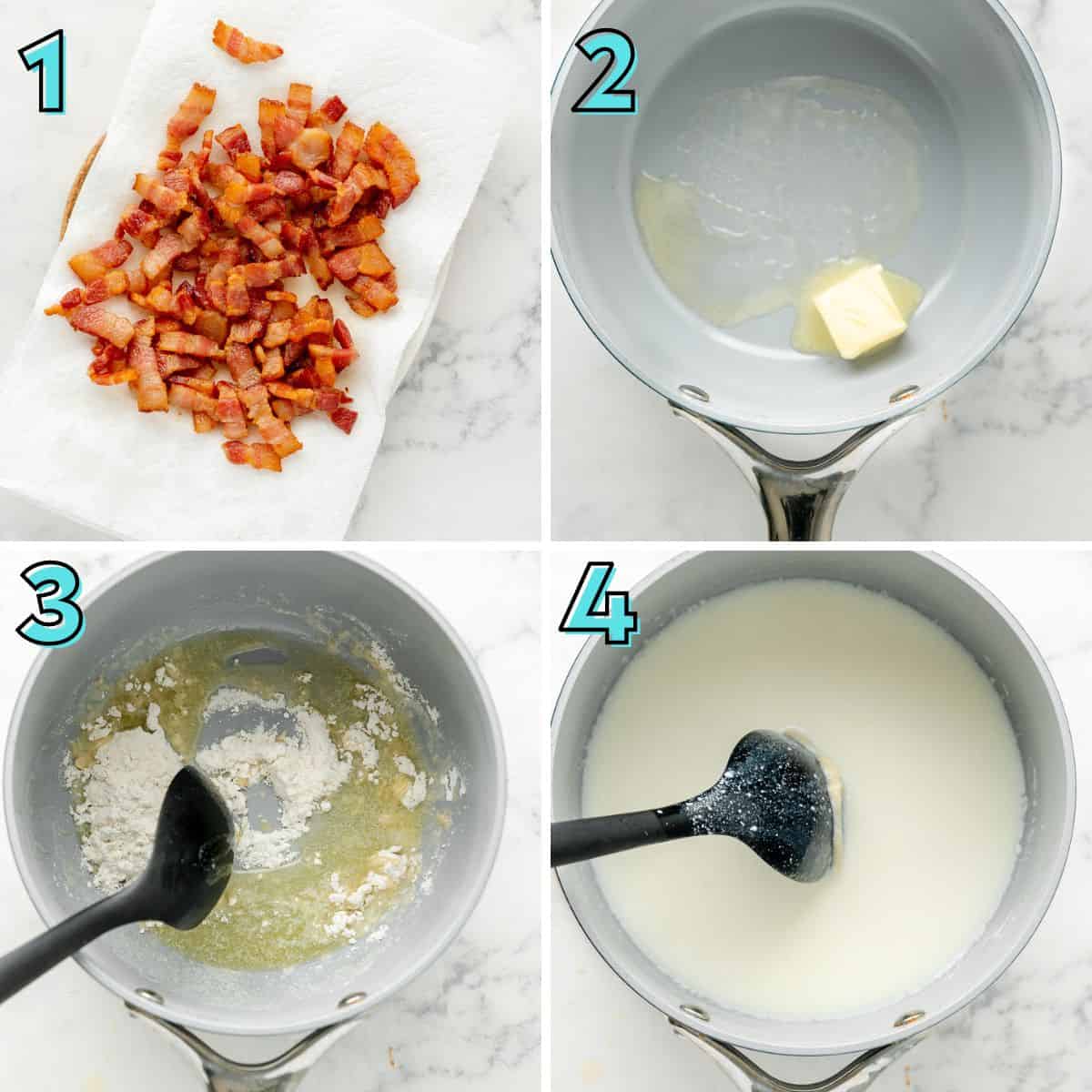 Step by step instructions to prepare longhorn mac and cheese, in a collage.